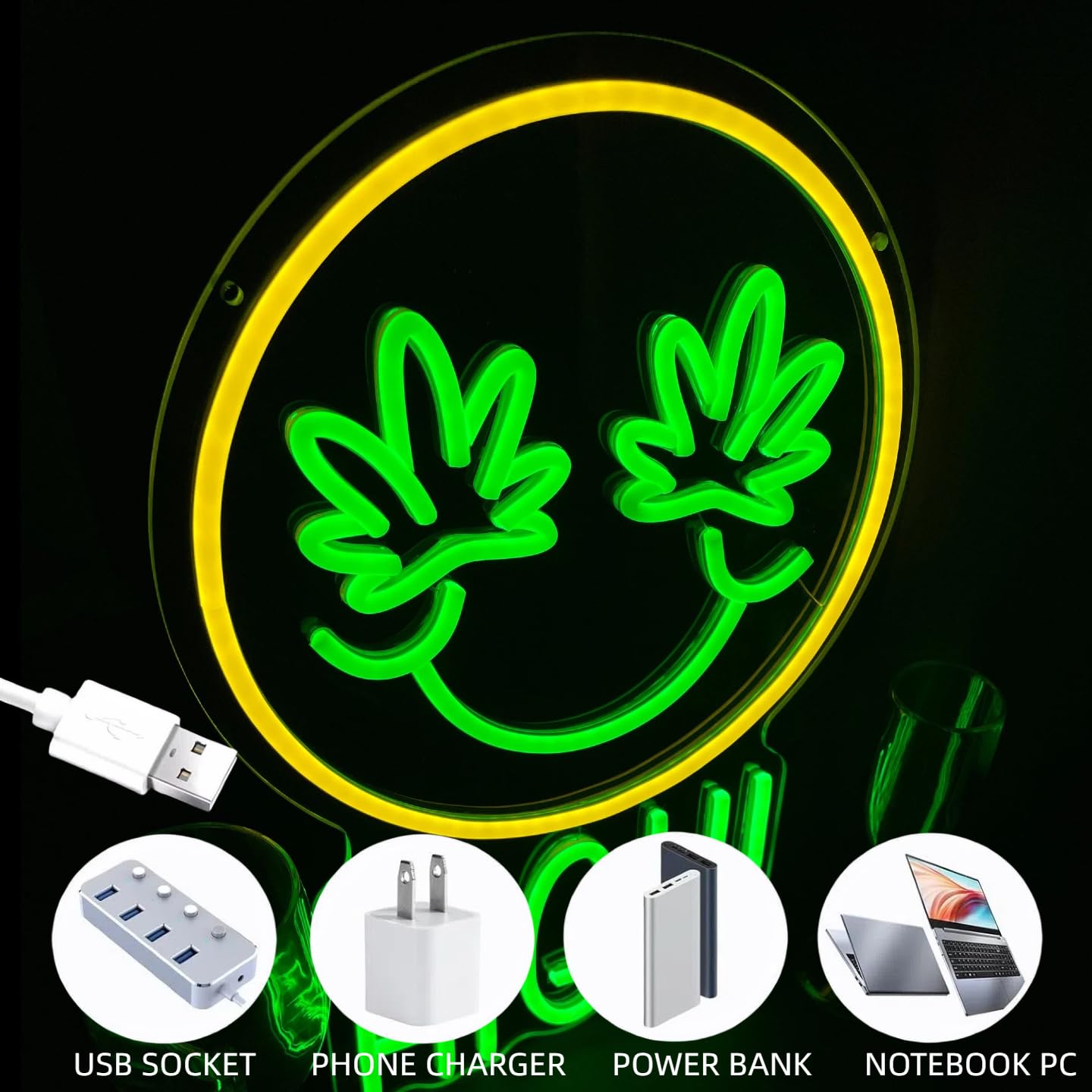 Green High Face Neon Sign for Wall Decor Green Leaf High Face Neon Light Dimmable Light Sign Wall Decor for Man Cave Bar Bedroom Shop Hotel Garage