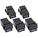 AAOTOKK USB 3.0 A Keystone Adapter Female to Female USB 3.0 A Keystone Jack Insert Socket Coupler Adapter for Wall Plate Outlet Panel (Black/5 Pack)