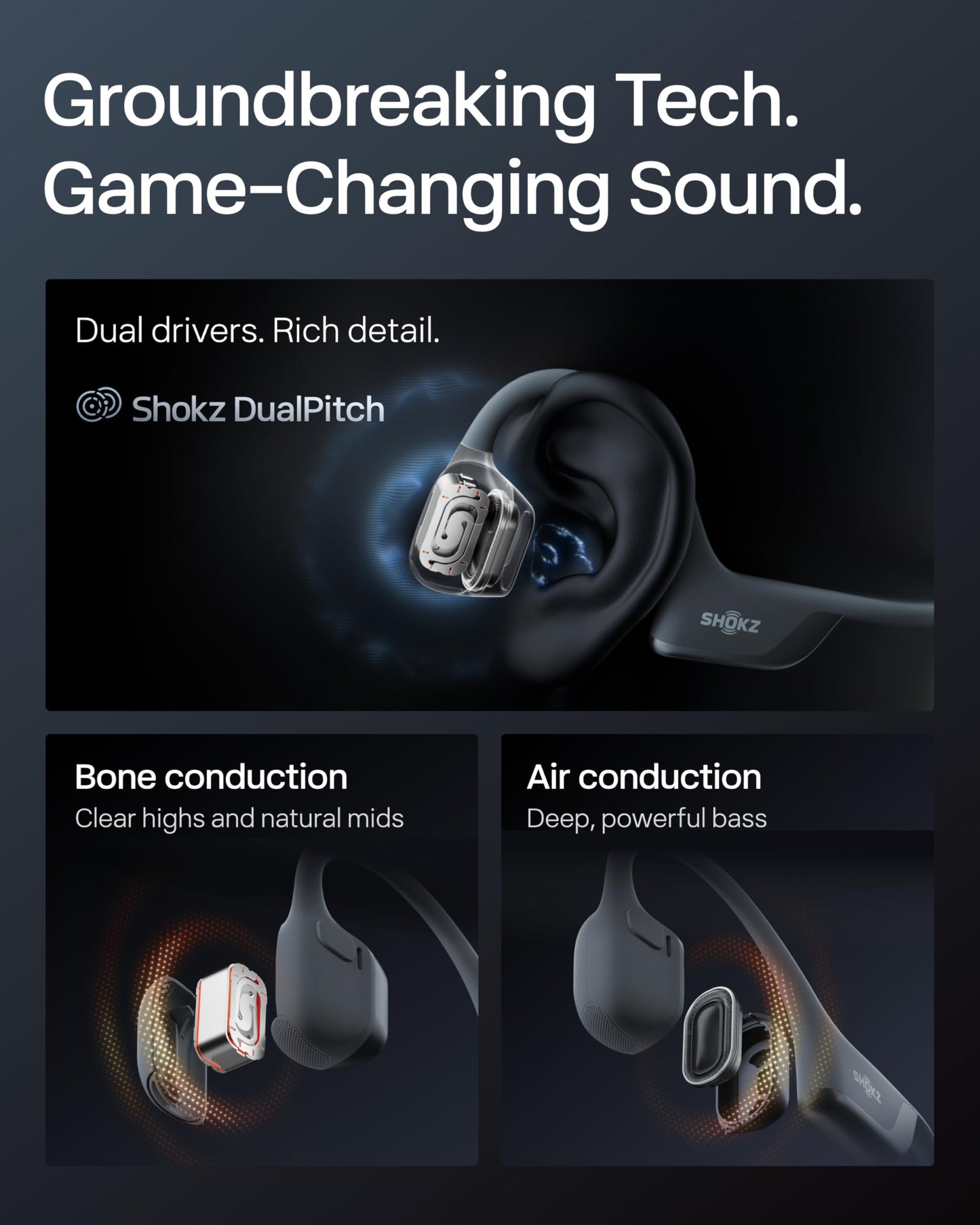 SHOKZ OpenRun Pro 2 Bone Conduction Bluetooth Sport Headphones, Black