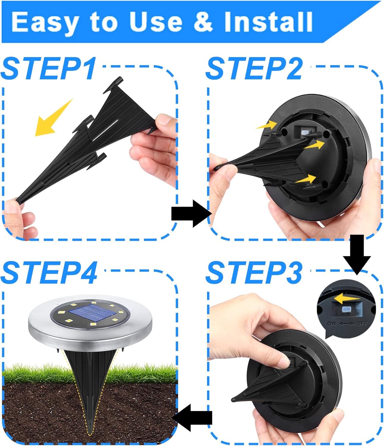 4.6 Inch Diameter Solar Ground Lights, Waterproof Solar Garden Lights, Outdoor Garden Waterproof Bright in-Ground Light, Landscape Lighting