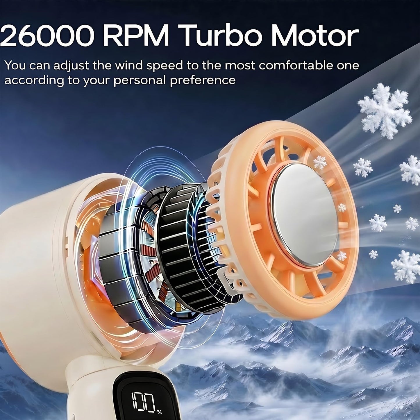 OWNGLETT Portable Handheld Turbo Fan with Ice Cooling Up tp 12Hrs Cooling, Rechargeable Mini Personal Hand Fan Blow Cold Air, 5 Speed 26000RPM