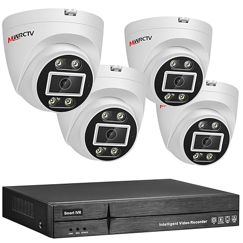 MWRCTV 2-Way Audio PoE Security Camera System,4pcs Wired 4MP Dome IP Camera for Home Security,110°Wide Angle Lens,Smart Dual Light,Human&Vehicle