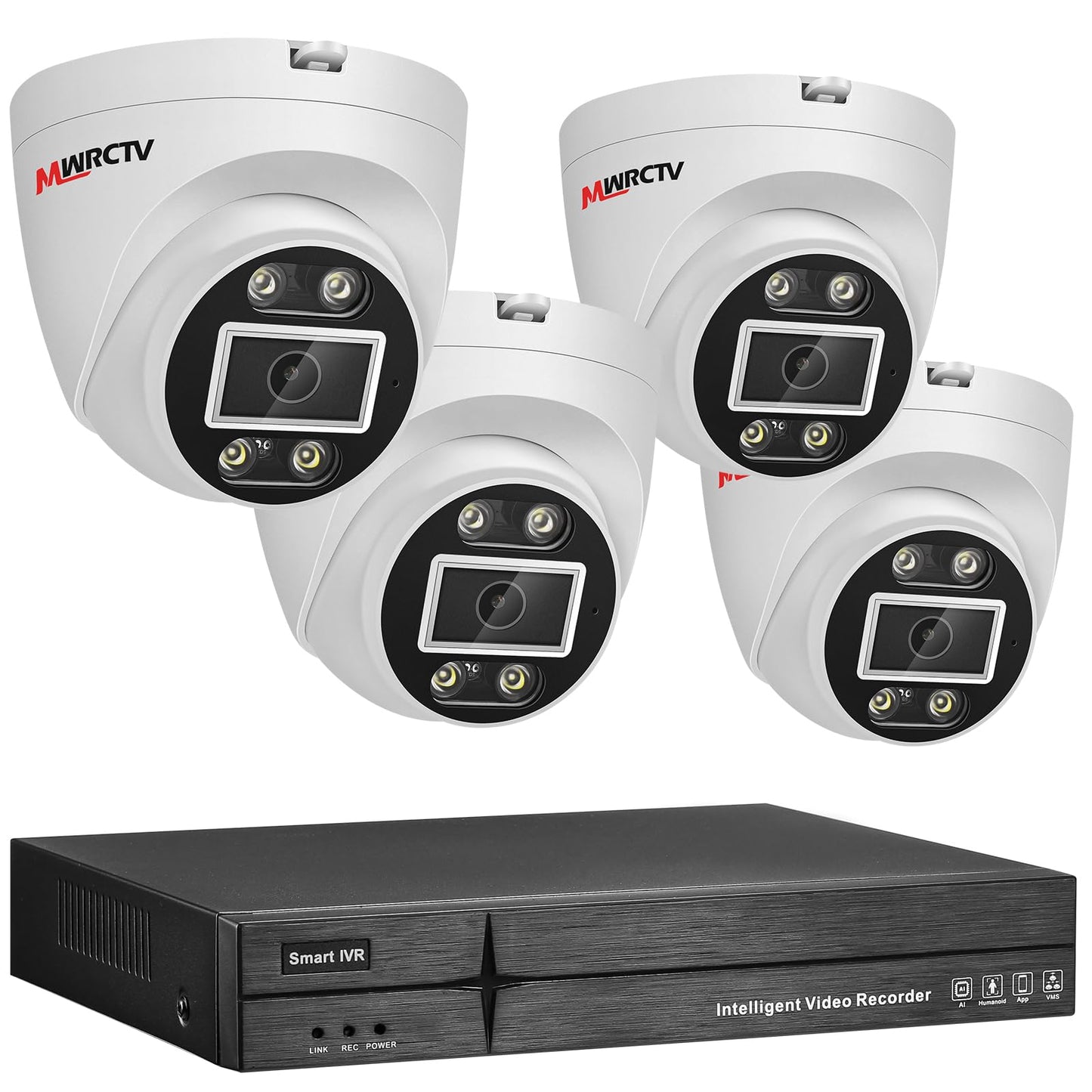 MWRCTV 2-Way Audio PoE Security Camera System,4pcs Wired 4MP Dome IP Camera for Home Security,110°Wide Angle Lens,Smart Dual Light,Human&Vehicle