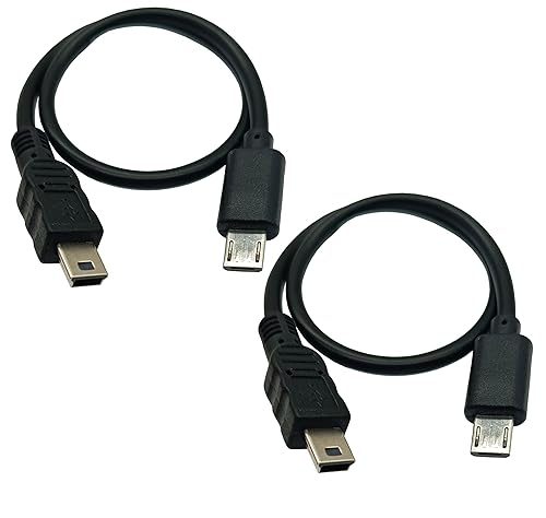 MTUERANC USB OTG Cable, 2 Pack USB Micro Male to Mini USB 5 Pin Male Conversion Adapter Cable for Canon Cameras and Tablets (1Ft/30cm)