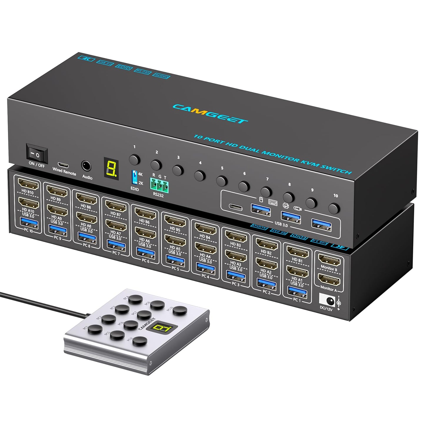 10 Port 8 Port 2 Monitors KVM Switch HDMI 4K@60Hz EDID Simulation, USB 3.0 Dual Monitor KVM Switch 2 Monitors 8 Computers 10 Computers,4 USB3.0 Ports