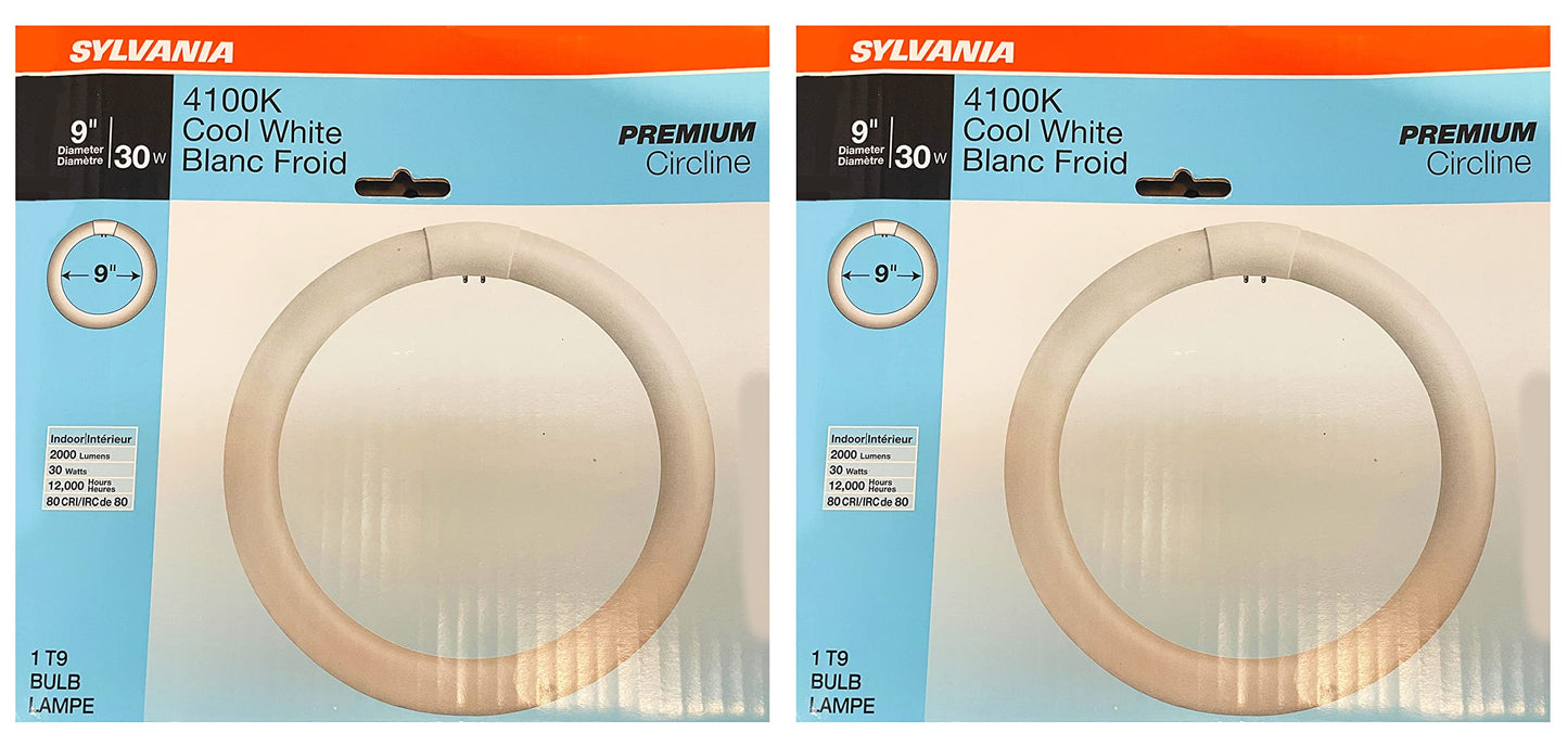 (2 Pack) Sylvania 23520 Cool White Premium Circline Fluorescent T9 Circle 9 inch Diameter, 30 watts, 4100K, 2000 lumens, 80 CRI Fluorescent Light Bulb