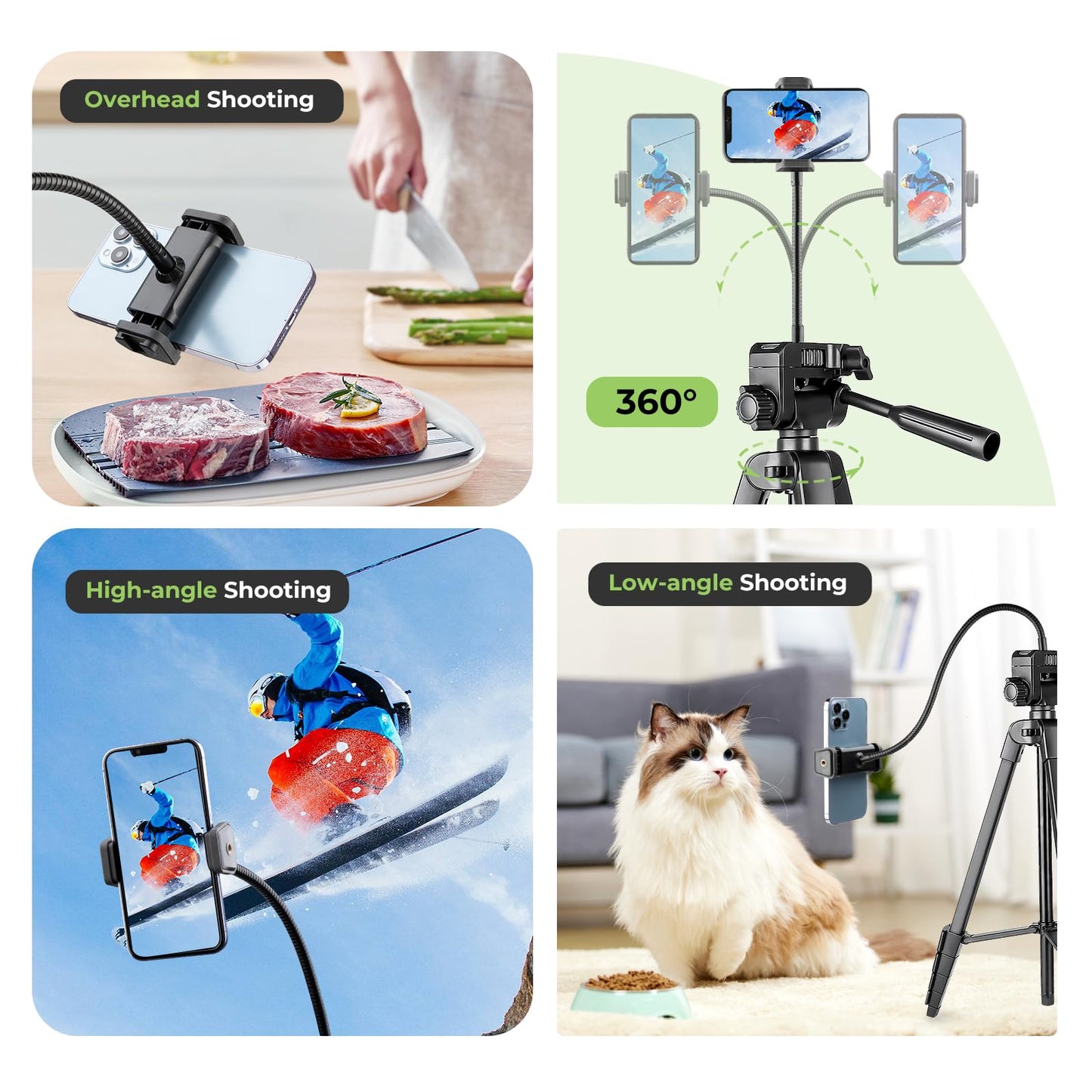 Aureday Phone Tripod, 82" Tripod for iPhone with Flexible Gooseneck, Wireless Remote and Phone Holder, Extendable Cell Phone&Camera Tripod Stand