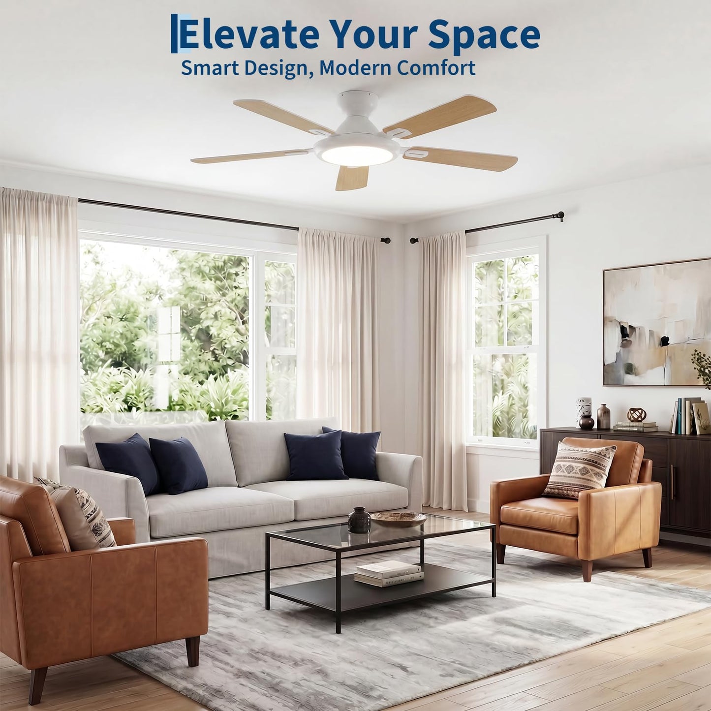 Garvee 52" Smart Ceiling Fan with Lights, White