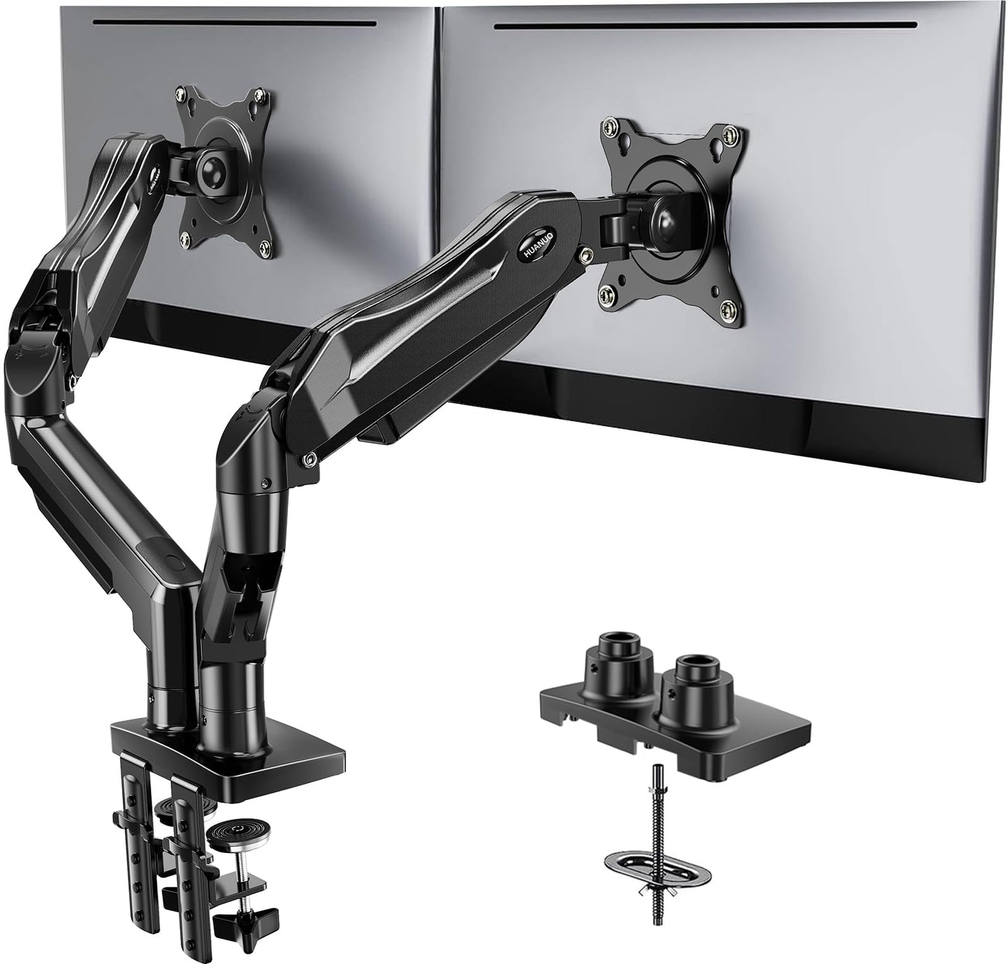 HUANUO FlowLift™ Dual Monitor Stand, Fully Adjustable Gaming Monitor Desk Mount for 13-32? Computer Screens, Full Motion VESA 75x75/100x100