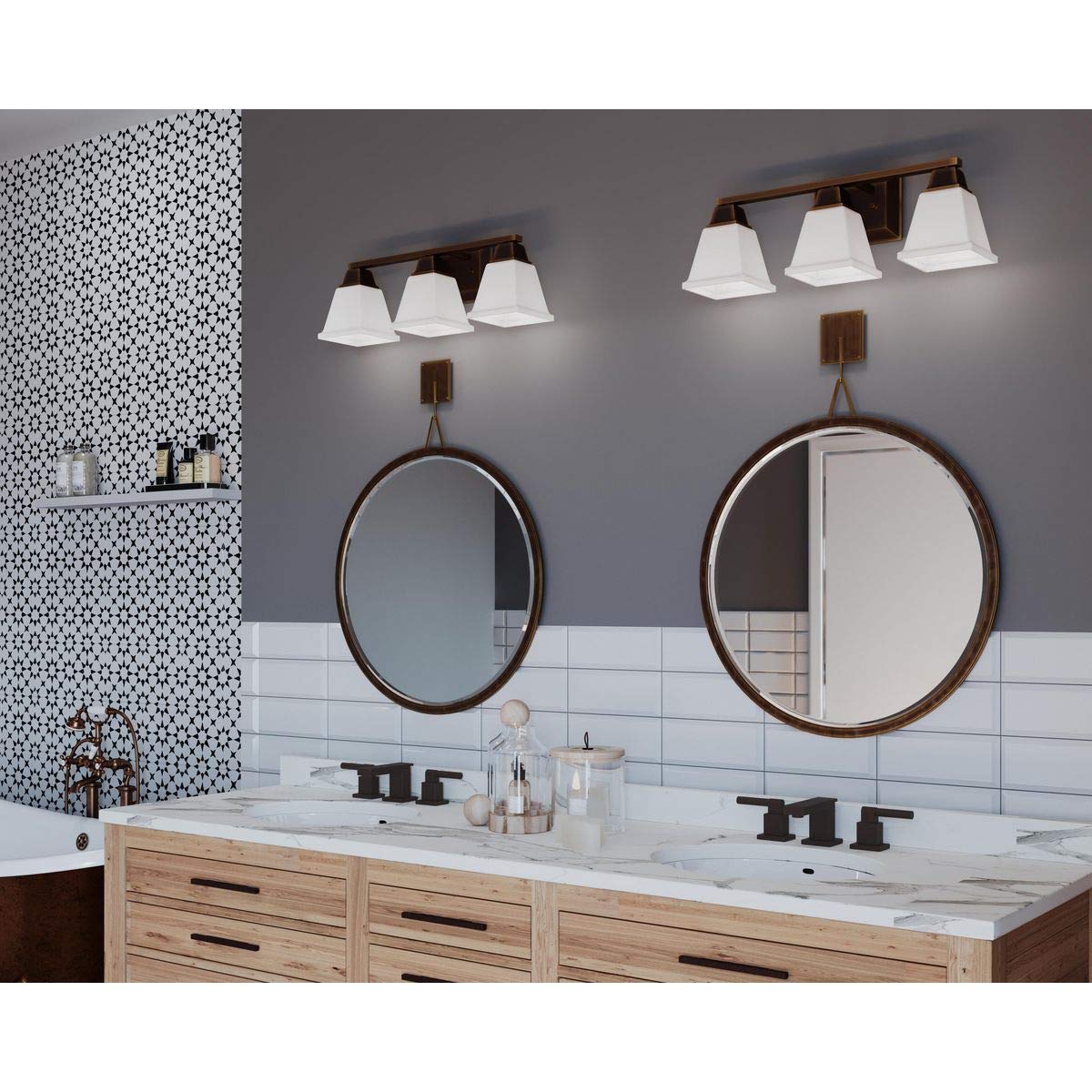 Progress Lighting Clifton Heights Collection 3-Light Etched Glass Craftsman Bath Vanity Light Antique Bronze, 8.38x23.00x23.00