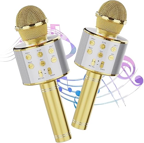 voijump Wireless Bluetooth Karaoke Microphone 2 Pack, 4-in-1 Handheld Mic Speaker for Singing, Karaoke Machine for Phone Android PC, Great Birthday