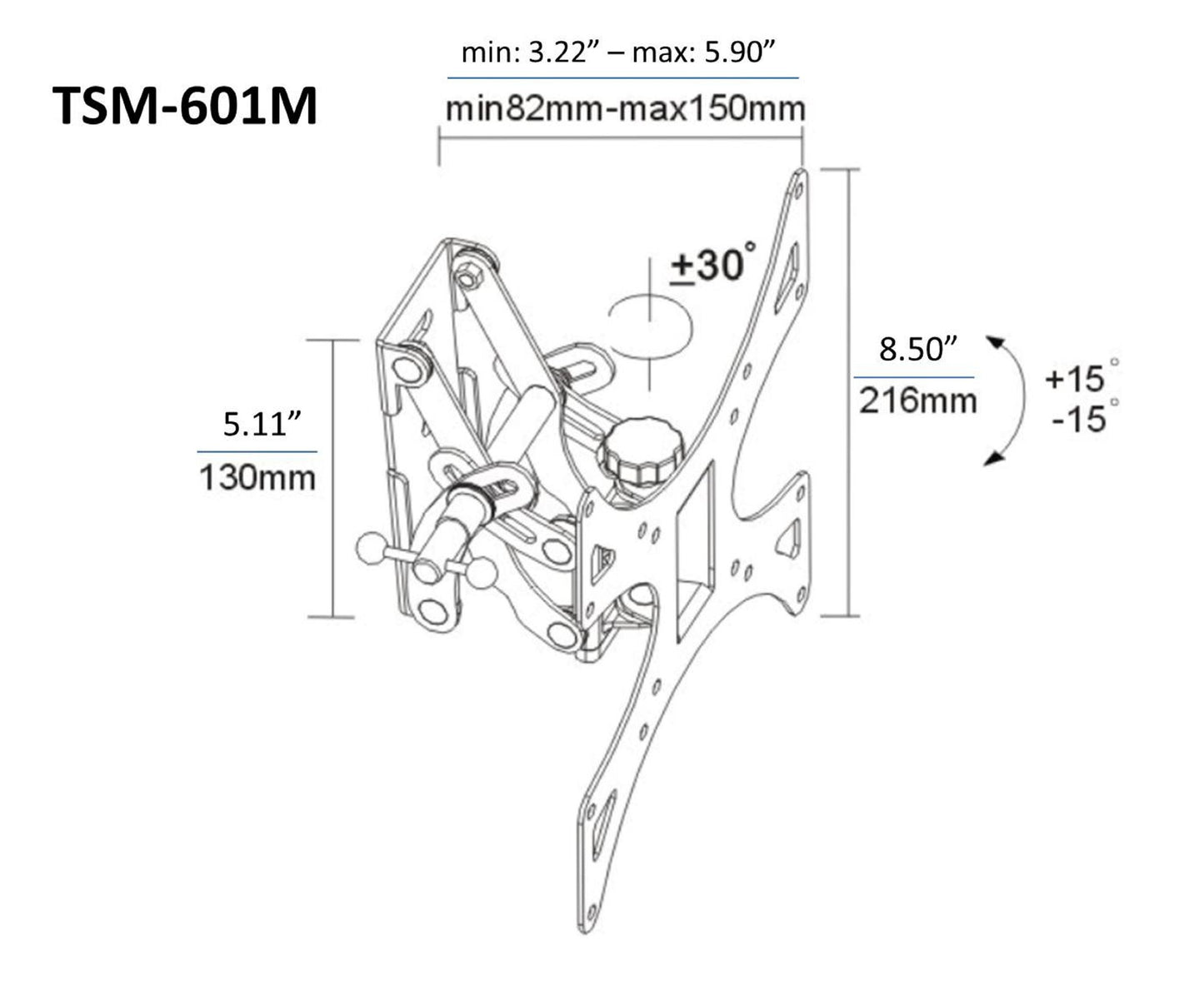 OSD Audio TSM-601M Full Motion Tilt and Swivel Wall Mount for 17-inch to 37-inch LED, LCD or Plasma TV