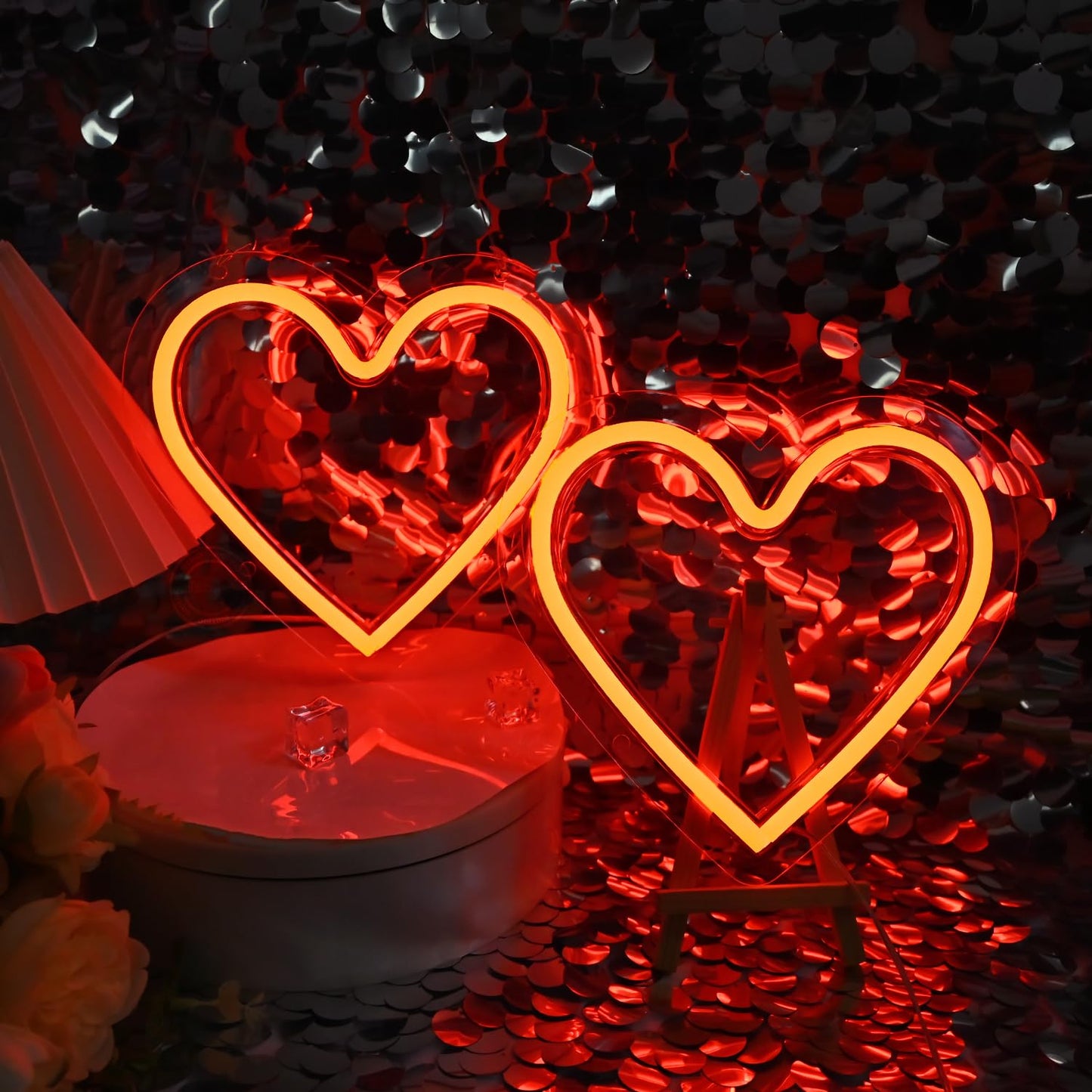 Britrio Red Heart Neon Sign for Girls Room Dorm Bedroom Wall Decor Art 2 Pcs LED Neon Heart Light Sign Wedding Anniversary Birthday Party Home Decor
