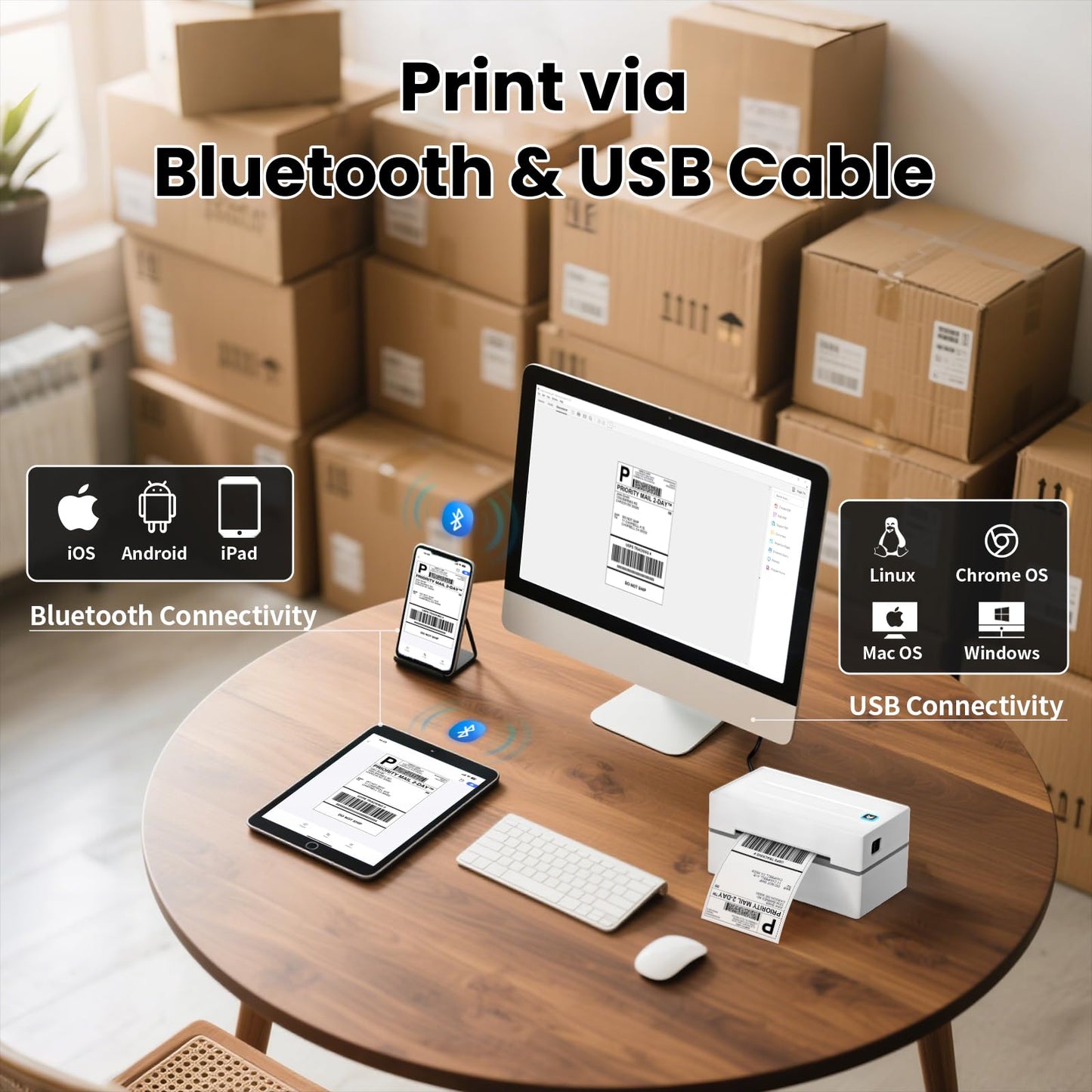 Anycash Bluetooth Thermal Label Printer, Wireless 4x6 Shipping Label Printers for Small Business, Compatible with Android&iOS and Windows, Address