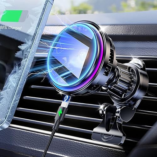 for MagSafe Car Mount Charger, TEC & Fan Dual Cooling Magnetic Wireless Car Charger, Strong Magnet 15W Fast Charging Air Vent Car Phone Holder Bracket