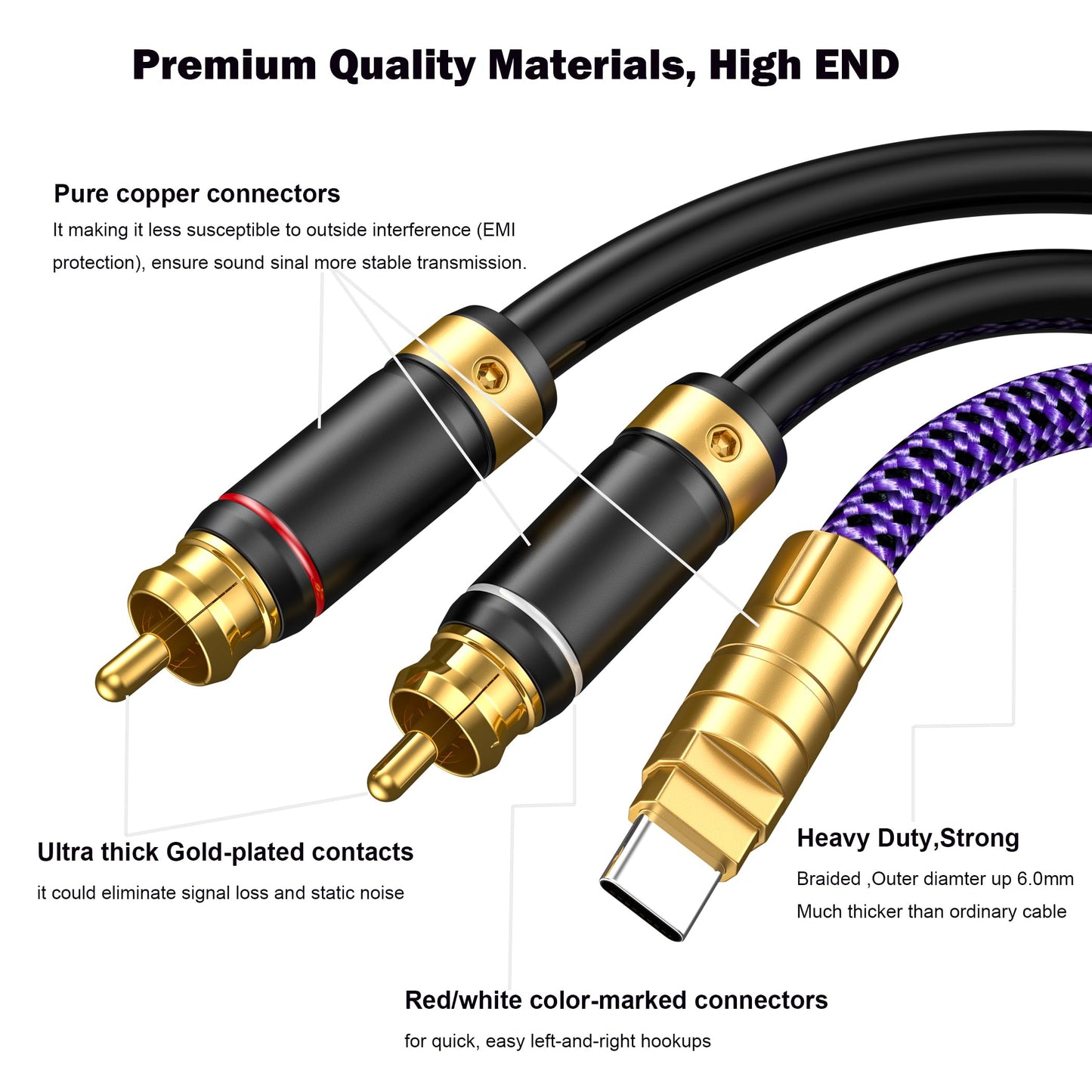 Veimeitk USB C to RCA Audio Cable, Type C to 2 RCA Y Splitter Jack Stereo Cable for iPhone 16 15 Series, Laptop Tablet to Home Theater DVD Amplifier