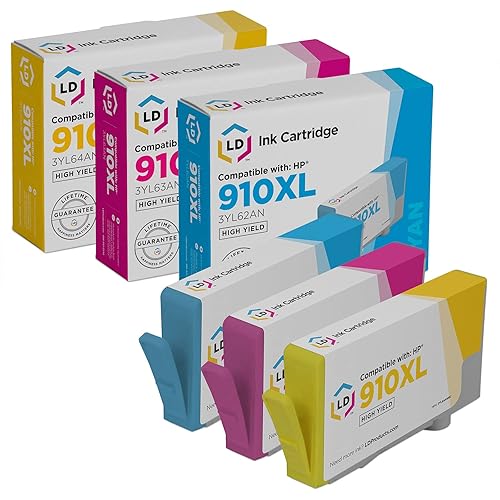 LD Products Remanufactured Ink Cartridge Replacements for HP 910XL High Yield (Cyan, Magenta Yellow, 3-Pack) for use with Printers OfficeJet Pro 8010