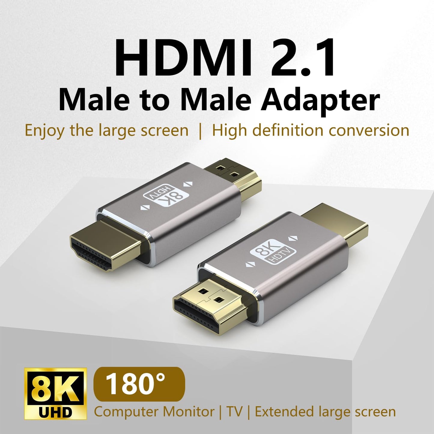 SOMDARHK 8K HDMI Adapter Male to Male 2 Pack, HDMI Connector Gold Plated HDMI 2.1 Adapter 180 Degree, 8K@60Hz Compatible with Laptop, Monitor