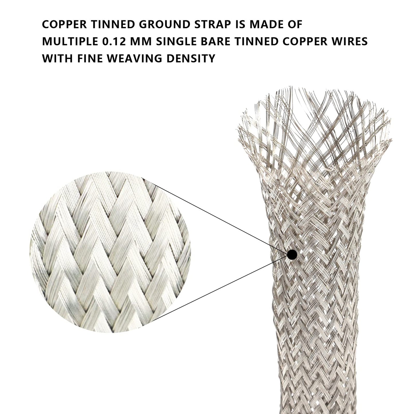 Wire Shielding Braid Ground Strap Tinned Copper Metal Cable Sleeve Mesh Electrical Signal Screening 5/16" ID (1/2 inch - 8ft)