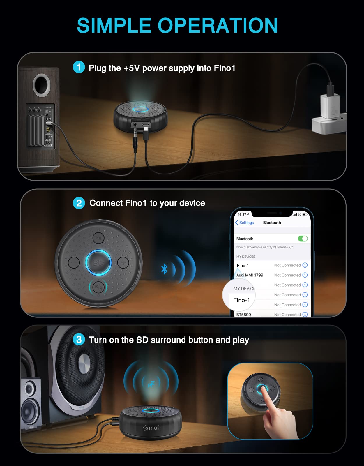 Smof Bluetooth 5.0 Receiver for Home Stereo Wired Speakers with 3D Virtual Surround, Wireless Audio Adapter with aptX LL, Bluetooth Adapter for Stereo