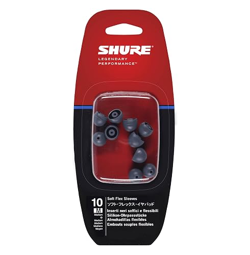 Shure EASFX1 Gray Soft Flex Sleeves, Medium, 10 Pack (5 Pairs), Replacements for E1, E3, E4, E5, SCL3, SCL4, SCL5, SE110, SE210, SE310, SE420, SE530