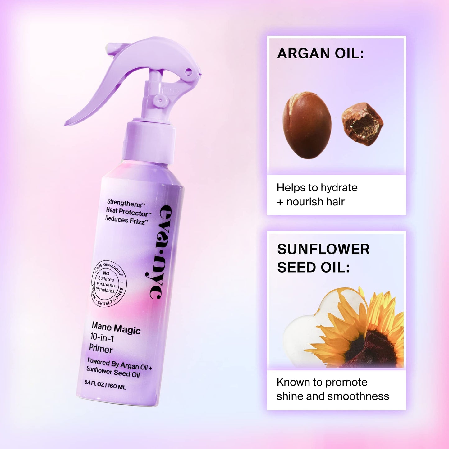 Eva NYC Mane Magic 10-in-1 Primer – Heat Protectant Spray with Argan & Sunflower Oil, Sulfate/Paraben Free Hair Care, 5.4 fl oz