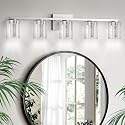 LED Modern Bathroom Light Fixtures Over Mirror, 5-Light Brushed Nickel Vanity Lights with 5 Color Modes, Dimmable Bathroom Vanity Light with Crystal