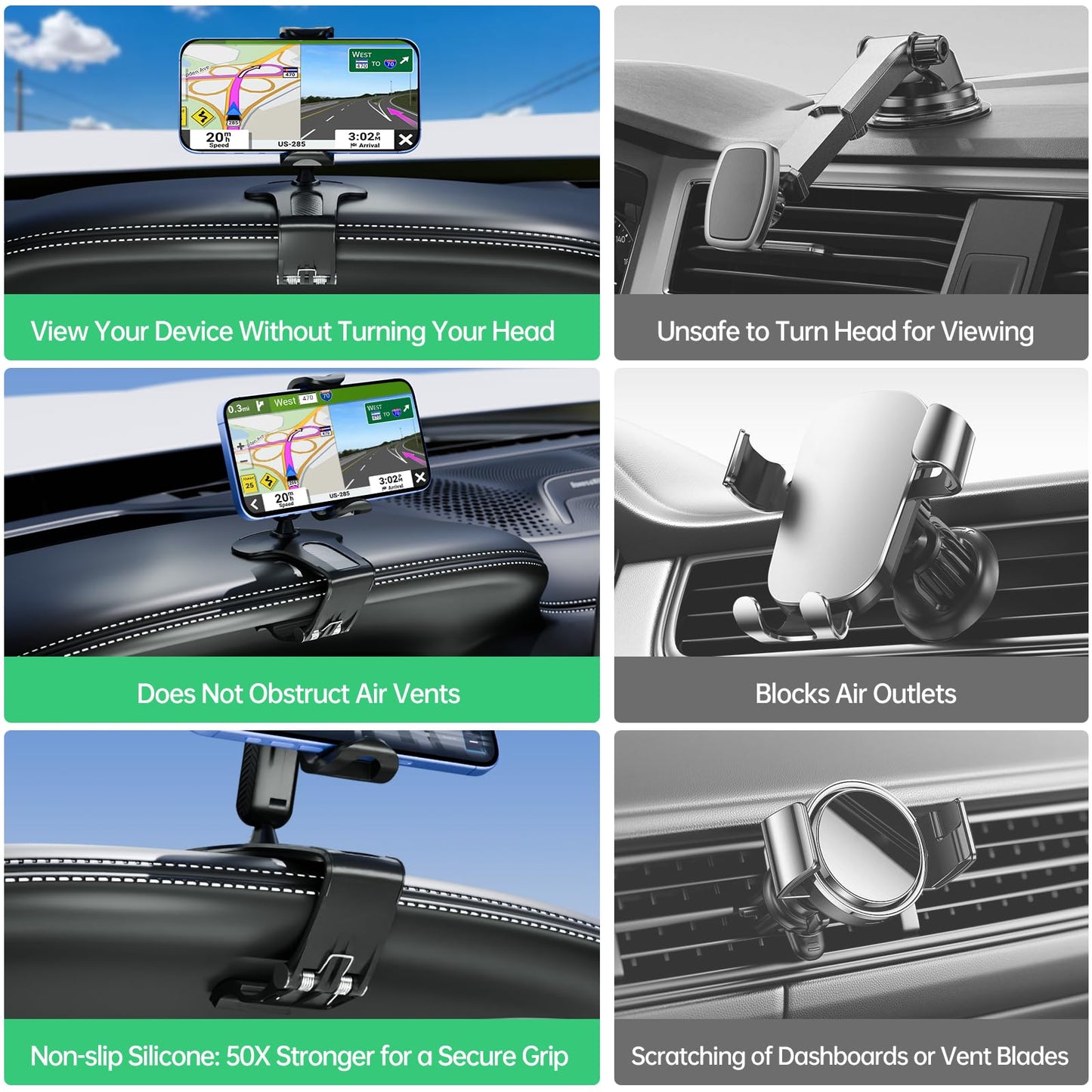 CHDFKKD Phone Mount for Car Dashboard, 360 Degree Rotation Universal Cell Phone Holder for Car Clip Mount Stand Suitable for 4 to 7" Smartphones