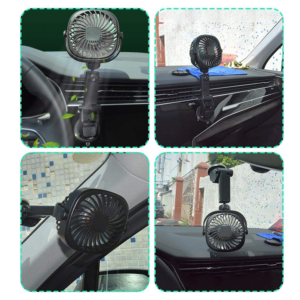 Freshwater USB Car Fan with Suction Cup, Rechargeable Wall Fan, Portable Electric Fan, 360 Degree Rotation, Black, Super Suction