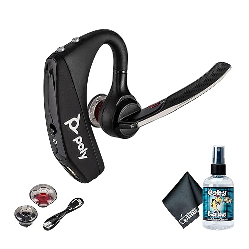 Poly Voyager 5200 Wireless Headset (Plantronics) - Single-Ear Bluetooth Headset w/Noise-Canceling Mic Bundle Including: Goby Labs Mic Cleaner