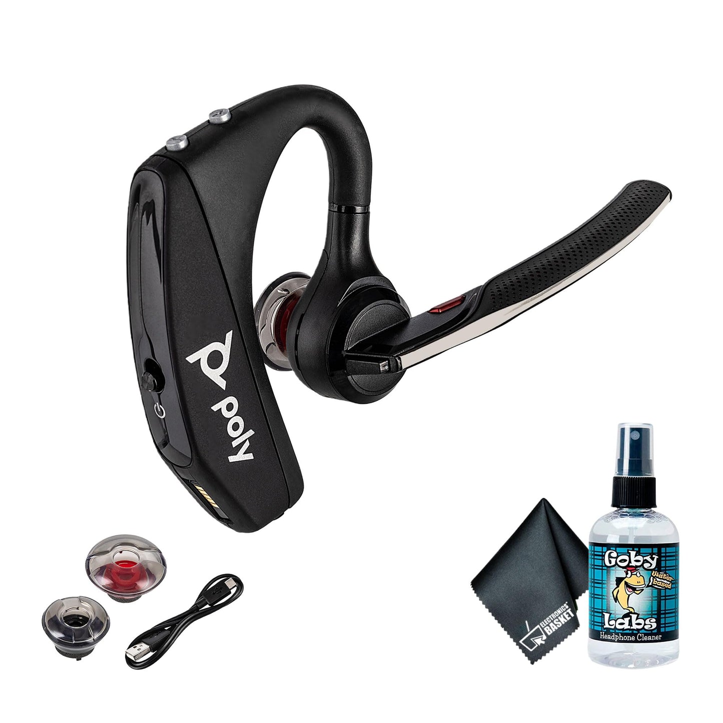 Poly Voyager 5200 Wireless Headset (Plantronics) - Single-Ear Bluetooth Headset w/Noise-Canceling Mic Bundle Including: Goby Labs Mic Cleaner