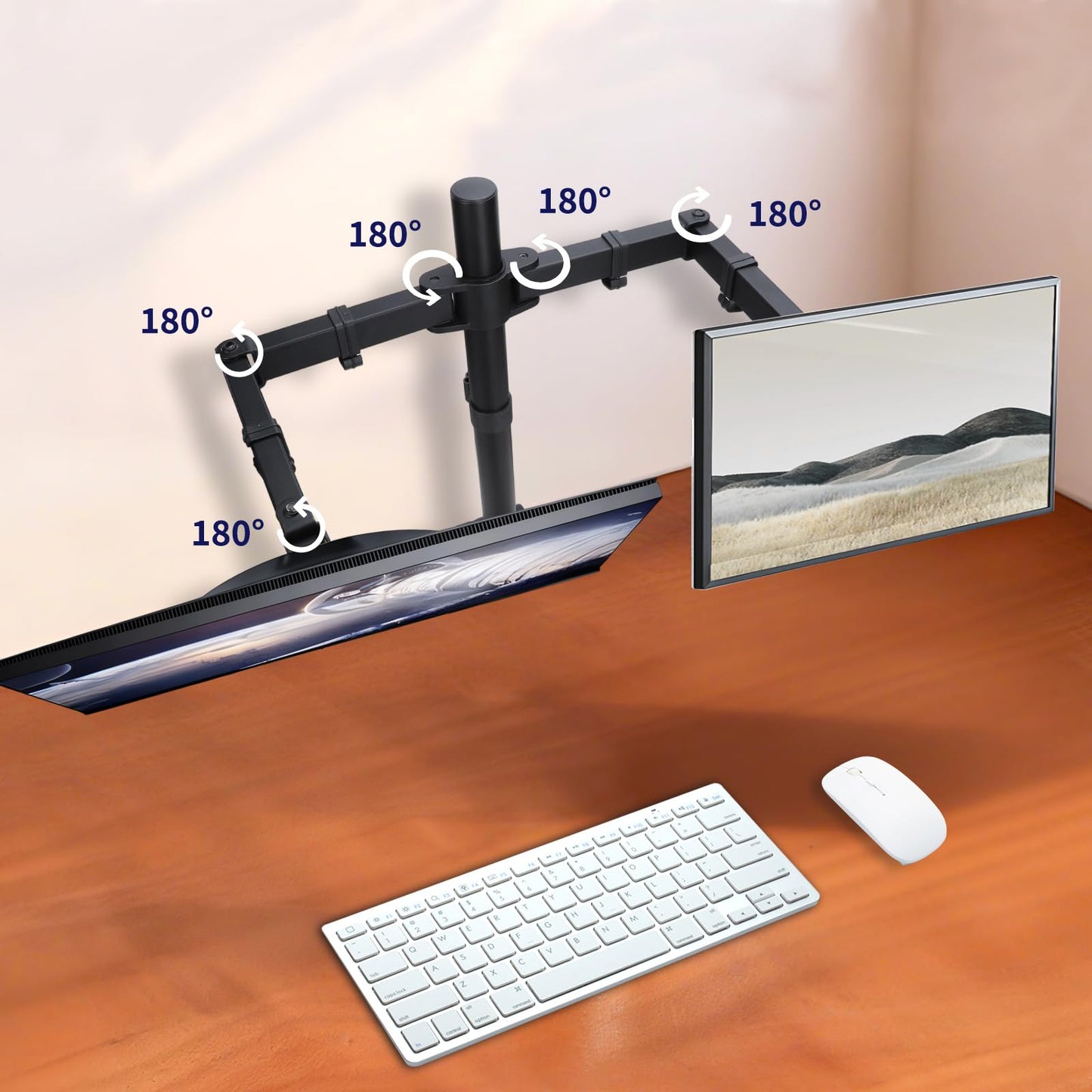 Livotica Dual Monitor Mount, Fully Adjustable Dual Monitor Stand for 13"-32" Screens, Holds up to 22lbs per Arm with C-Clamp & Grommet Base