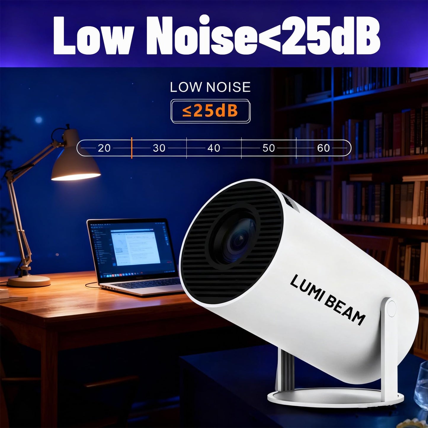 Lumi Beam Projector, Lumi Beam Portable Projector, Mini Wall Movie Projector for Bedroom, Pocket-Sized 180° Rotation, Auto Keystone, Window Scenes