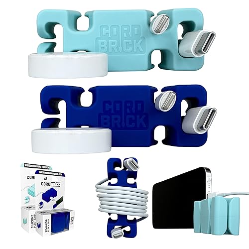 CordBrick 2PK Silicone + Steel Weighted Cord Holders for Nightstands, Travel Cable Organizers, iPhone Accessories for Offices. Easter Basket Stuffers