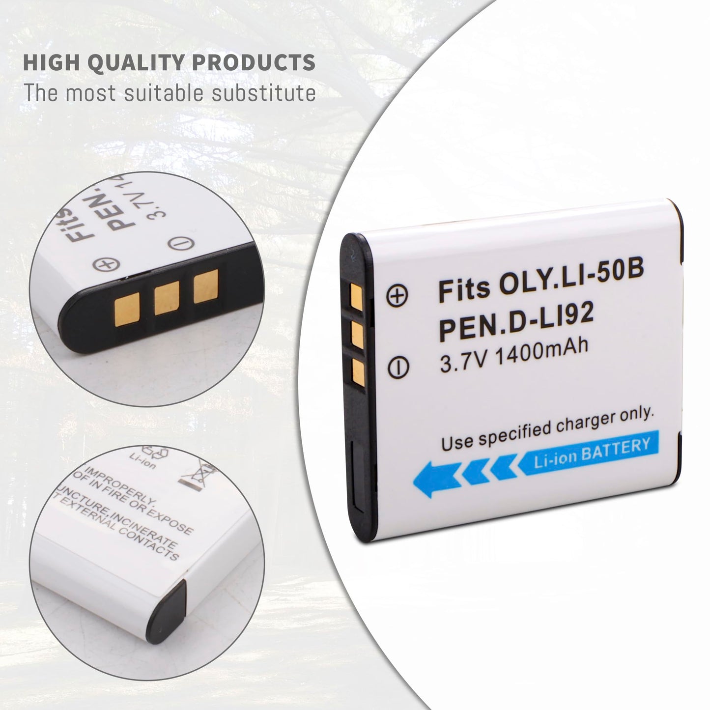 D-LI92 Li-50B 2-Pack 1400MAH Battery with Quick LED Dual USB Charger Compatible for Olympus Stylus 1010 1020 1030SW VR-340 Tough 6000 6020 8000 8010