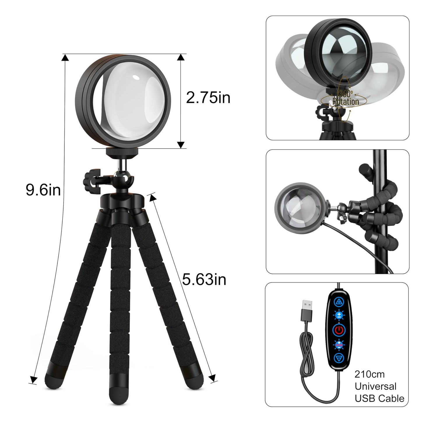 XEBKOR Sunset Lamp Projector Multicolor Changing LED Projection Lamp,Switch Button and APP Control 360 Degree Rotation Sunlight Lamp for Bedroom