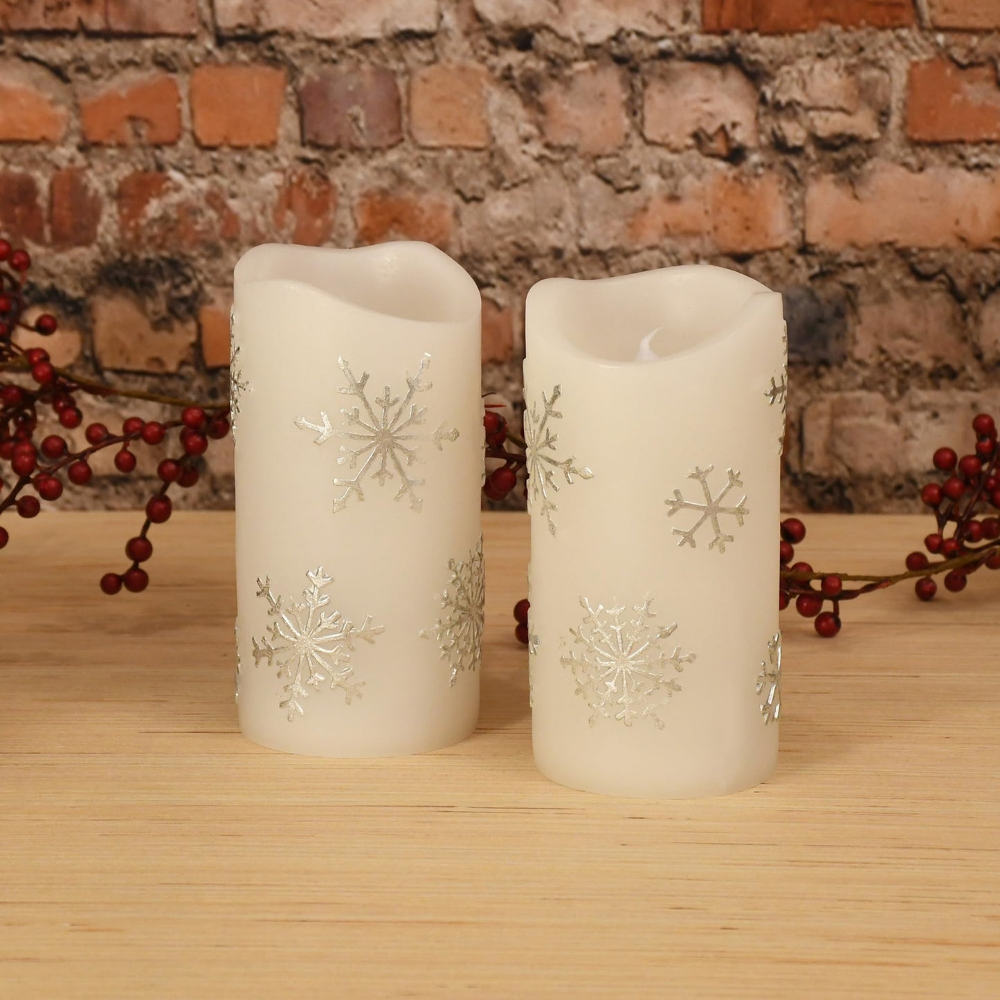 LumaBase Battery Operated Wax LED Candles, Snowflake - Set of 2