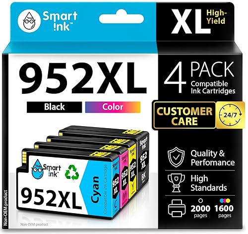 Smart Ink Compatible Ink Cartridges Replacement for HP 952XL 952 XL 4 Combo Pack (Black, Cyan/Magenta/Yellow) to use with HP OfficeJet Pro 8710 7740