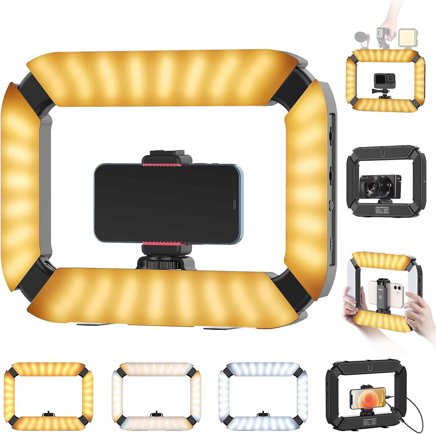 Smartphone Video Rig PICTRON U200 Handheld LED Ring Light Selfie Light Phone Video Stabilizer for Camera, Smartphone, Action Camera, YouTube, Setup