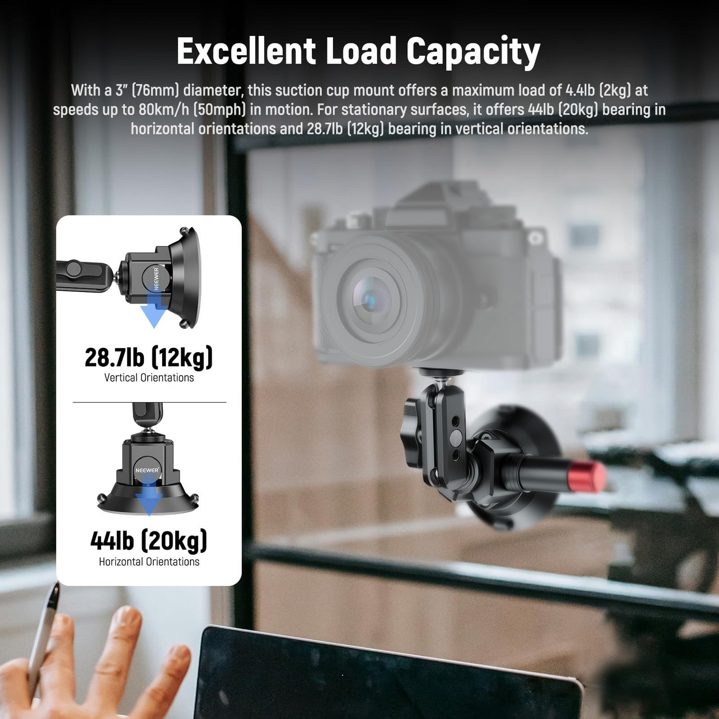 Neewer 3" Suction Cup Camera Mount Bracket with Ball Head Magic Arm, 1/4" ARRI Holes, Quick Release Car Mount with Phone Holder & Action Cam Adapter