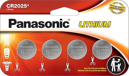 Panasonic CR2025 3.0 Volt Long Lasting Lithium Coin Cell Batteries in Child Resistant, Standards Based Packaging, 4 Pack