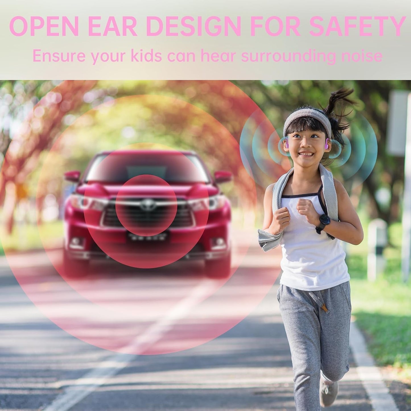Mehomeli Kids Headphones, Bluetooth 5.2 Air Conduction Open Ear Headphones, 85dB Volume Limiting, Blue Pink