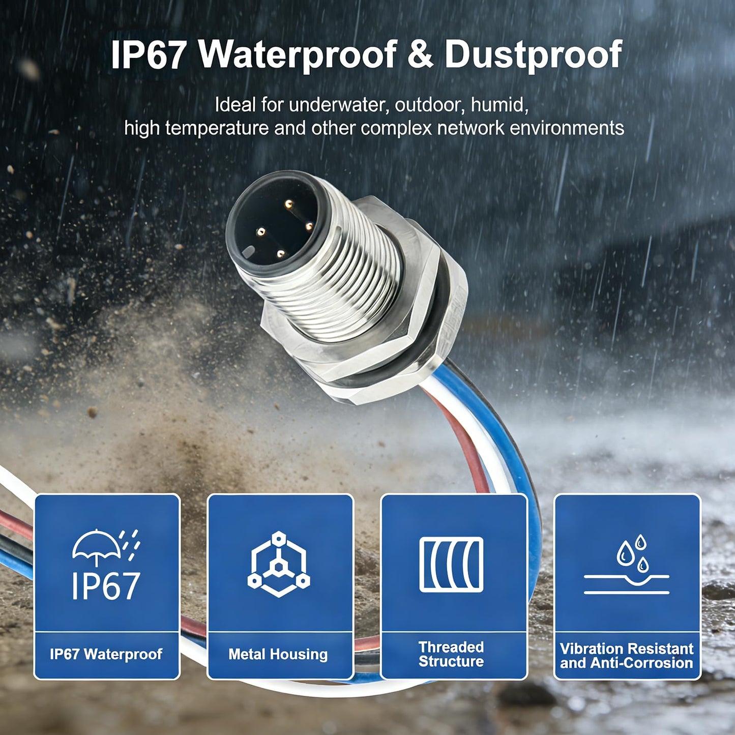 Hamadap M12 4 Pin Male Aviation Connector Cable 0.2M, Waterproof Industrial Circular Connector, 12mm Front Mount Panel Receptacles, UnShielded
