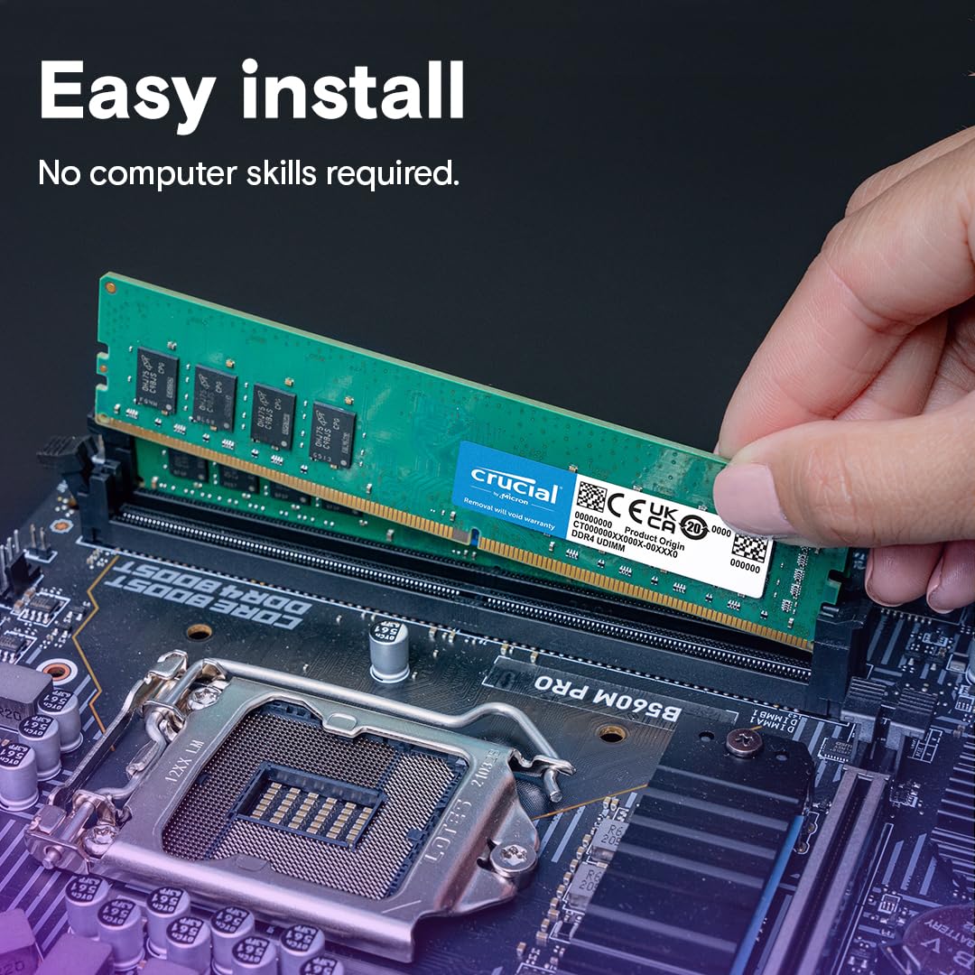 Crucial 16GB DDR4 RAM Kit (2x8GB), 3200MHz (PC4-25600) CL22 Desktop Memory, UDIMM 288-Pin, Downclockable to 2933/2666MHz, Compatible with Intel