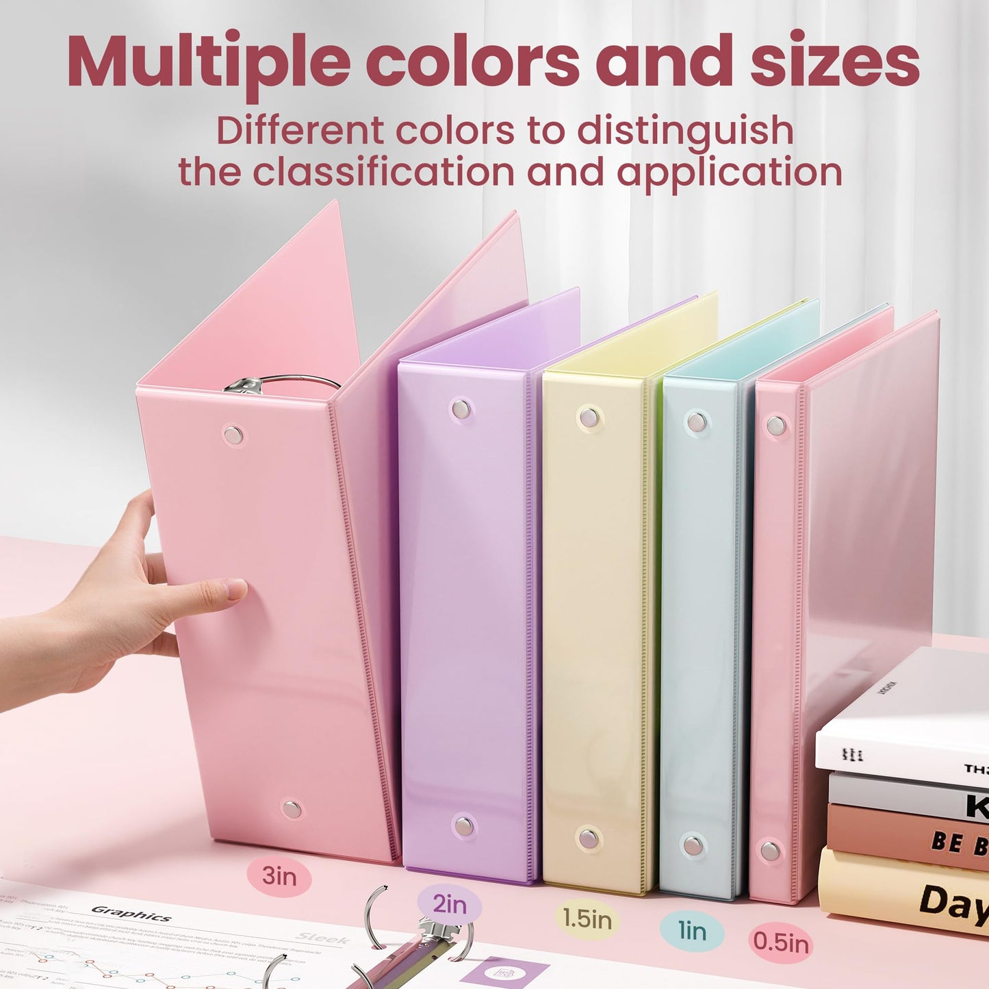 SUNEE 3 Ring Binder 1 Inch Pink 1 Pack, Holds 175 Sheets of Letter Paper, Clear View 1" Three Ring PVC-Free (Fit 8.5x11 Inches) for School or Office