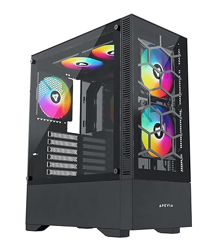 Apevia Eclipse-BK Eclipse Mid Tower Gaming PC Case w/ 5X 120mm ARGB Fans, 366 RGB Light Modes, Minimalistic Honeycomb Design, Tempered Glass Front &