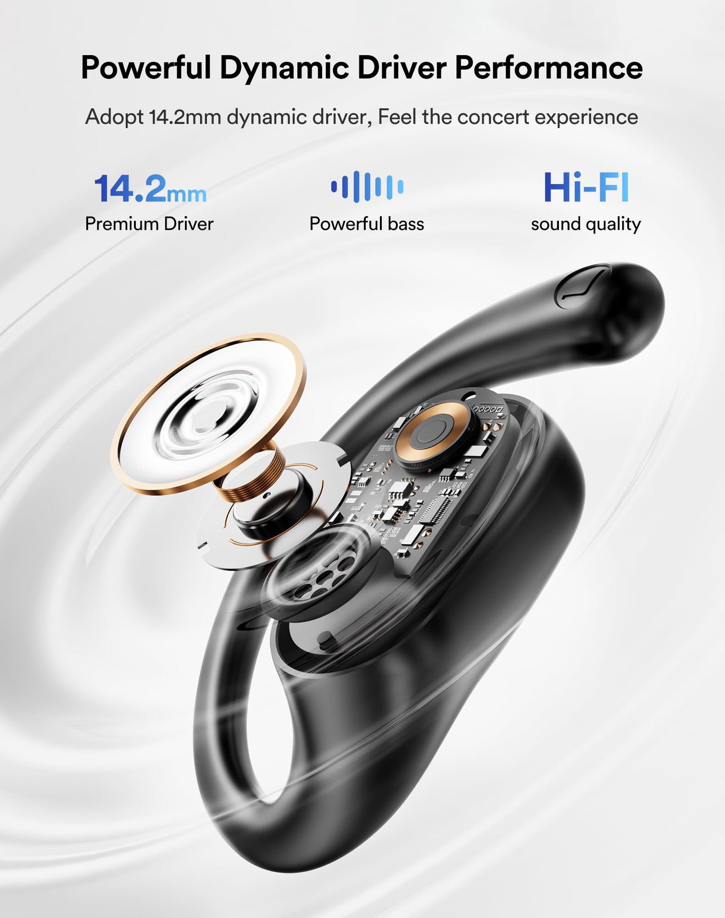 Eigsupia Open Ear Headphones, Bluetooth Headphones 5.3 Sports with Smart Digital Display, 36H Playtime, IP54 Waterproof, Wireless Earbuds Lightweight