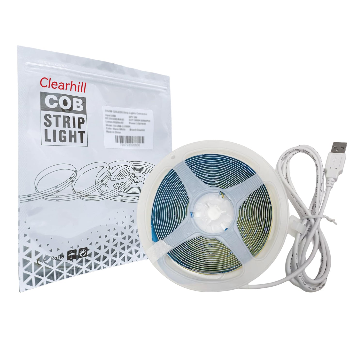 Clearhill 5V USB COB LED Strip Lights,9.84FT/3M,Purple,320LEDs/M,8mm Width,Not Waterproof IP20,1M USB Cable,Flexible LED Tape Light for DIY Home