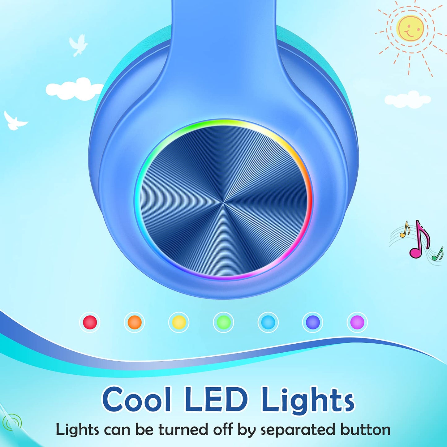 Candy Bila Kids Bluetooth 6.0 Headphones with LED Light, 85Hours Playtimes, Type-C Fast Charging, 85/94dB Volume Limited, Comfort Wireless Headphones…