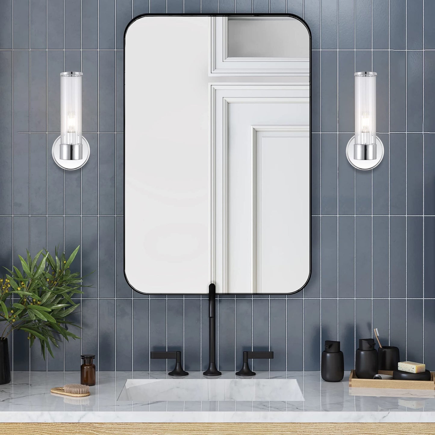 JONATHAN Y 6" Chrome 1-Light Modern Mid-Century LED Vanity Light Sconce for Bathroom, Hallway, Bedroom Wall Mounted Fixture with Striped Clear Glass